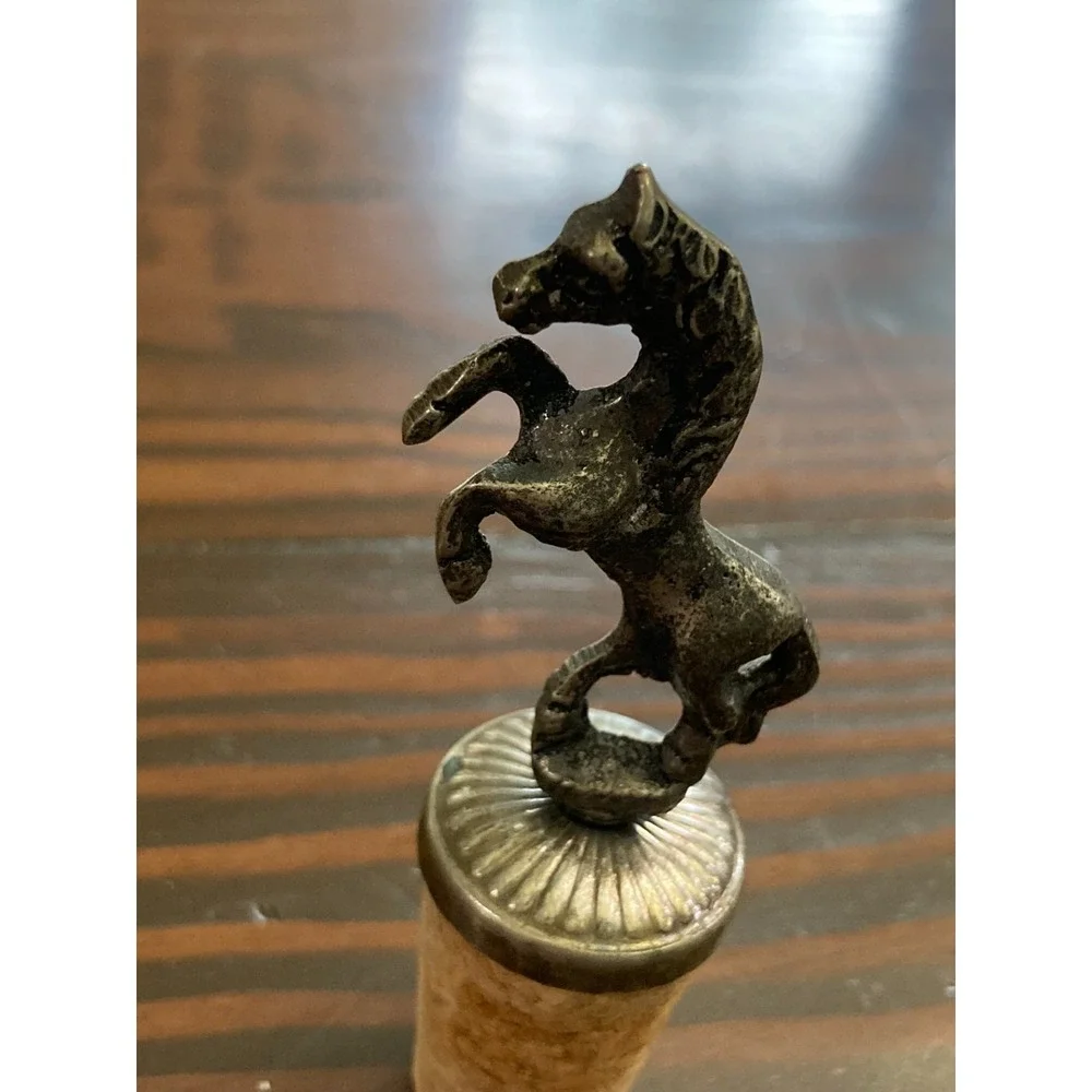 Set of 2 Vintage Pewter Horse Rearing Stallion Figure Wine Bottle Cork Stopper